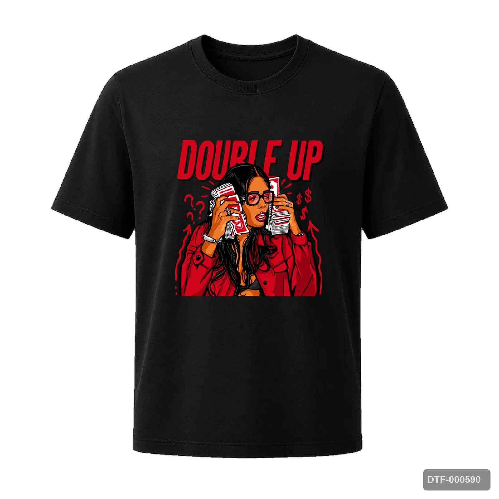 Маичка Double Up со жена и карти - Black