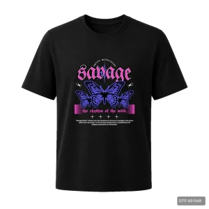 Маица со мотив на лептири и натпис Savage