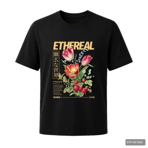 Маичка со цветен мотив и натпис Ethereal